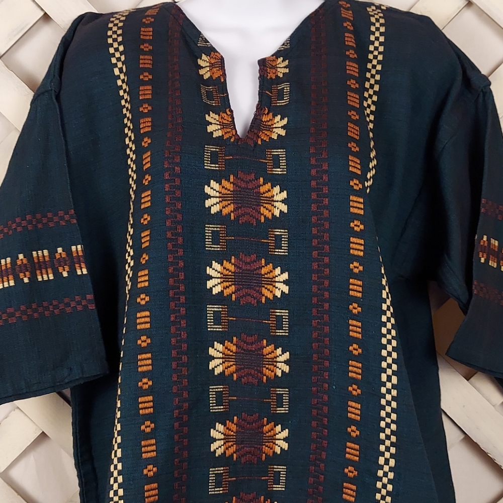 Made in Guatemala Woven Shirt; Green, Beige, Gold